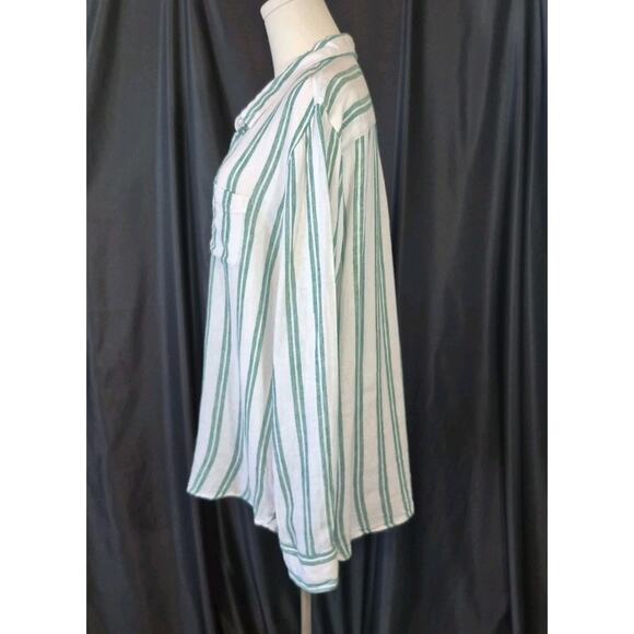 Rails Charli Cordoba Stripe Button Down White Green Linen Blend Top XXL - Picture 7 of 12